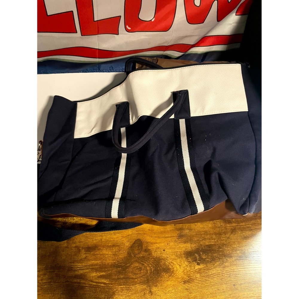 Polo Ralph Lauren Men's Duffle Bag Navy White Cotton Luggage Gym Travel Bag - Picture 4 of 4